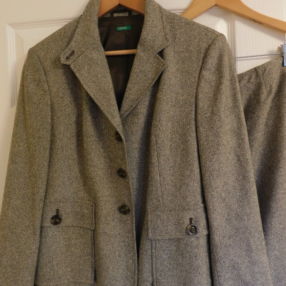 Vintage Benetton Wool Tweed Skirt Suit, Size 10